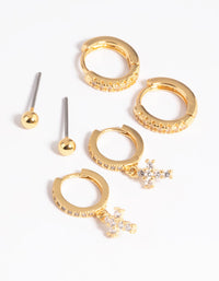 Gold Plated Cubic Zirconia Pave Cross Earring Stack Pack - link has visual effect only
