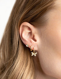 Gold Plated Cubic Zirconia Butterfly Earring Stack Pack - link has visual effect only