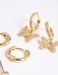 Gold Plated Cubic Zirconia Butterfly Earring Stack Pack - link has visual effect only