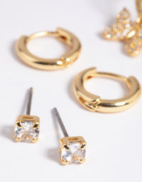 Gold Plated Cubic Zirconia Butterfly Earring Stack Pack - link has visual effect only