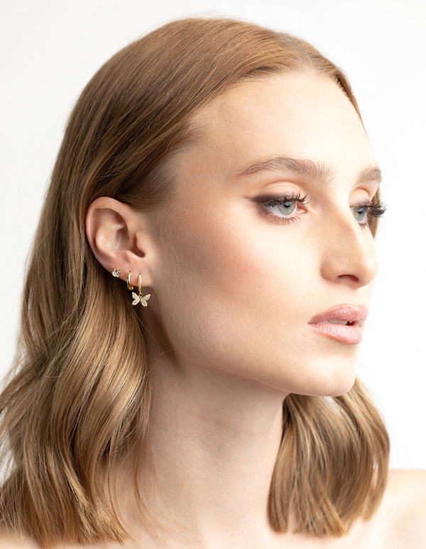 Gold Plated Cubic Zirconia Butterfly Earring Stack Pack