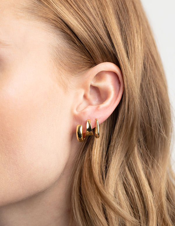 Gold Plated Simple Huggie Hoop Earring Stack Pack