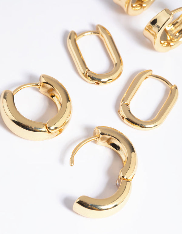 Gold Plated Simple Huggie Hoop Earring Stack Pack