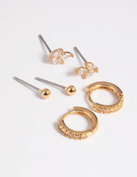 Gold Plated Cubic Zirconia Leaf Earring Stack Pack - link has visual effect only