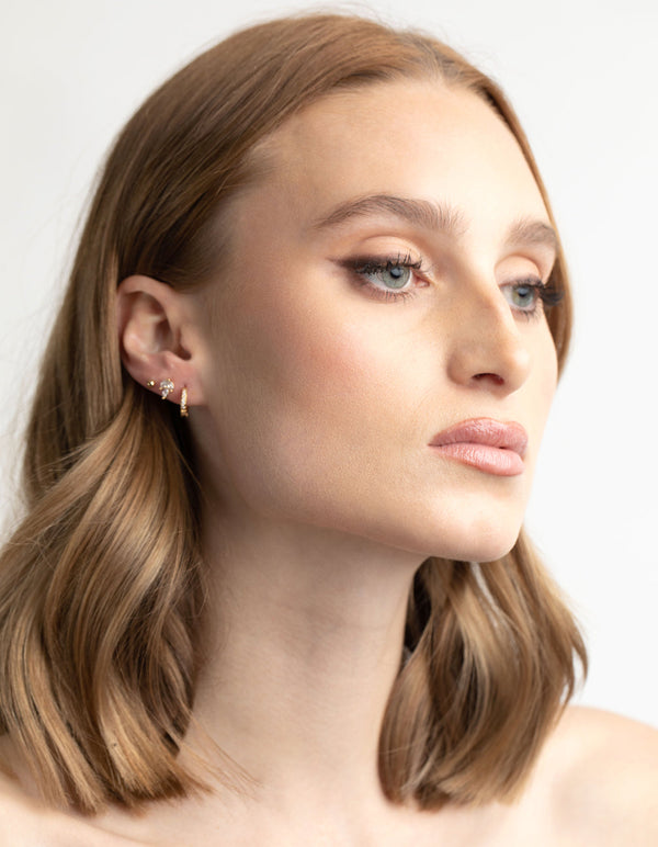 Gold Plated Cubic Zirconia Leaf Earring Stack Pack