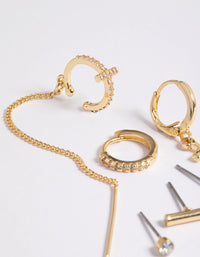 Gold Plated Chain Cross Earring Stack Pack - link has visual effect only