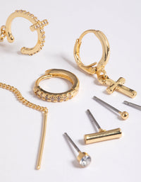 Gold Plated Chain Cross Earring Stack Pack - link has visual effect only