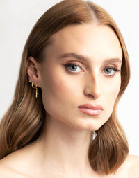 Gold Plated Chain Cross Earring Stack Pack - link has visual effect only