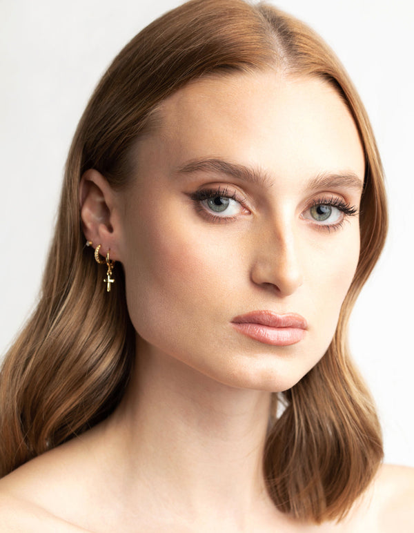 Gold Plated Chain Cross Earring Stack Pack