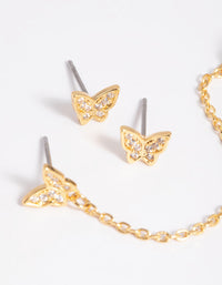 Gold Plated Butterfly Chain Earring Stack Pack - link has visual effect only