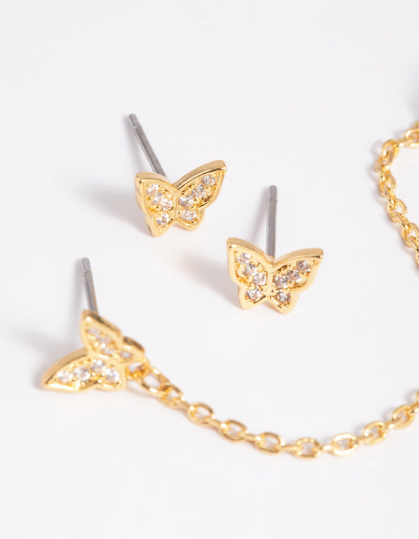 Gold Plated Butterfly Chain Earring Stack Pack