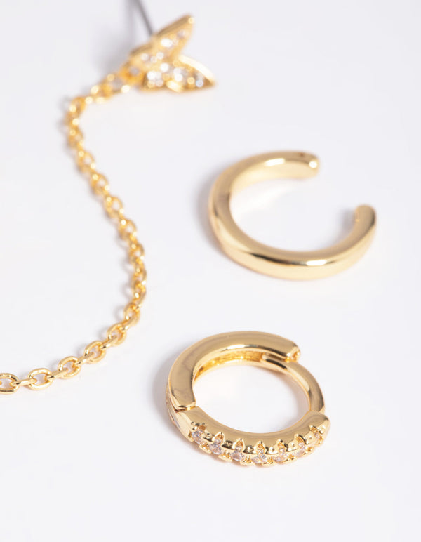 Gold Plated Butterfly Chain Earring Stack Pack