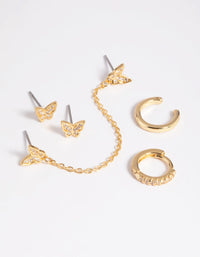 Gold Plated Butterfly Chain Earring Stack Pack - link has visual effect only