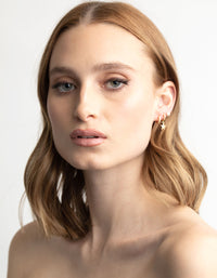 Gold Plated Cubic Zirconia Pearl and Star Earring Stack Pack - link has visual effect only