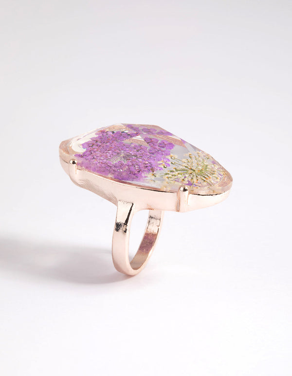 Gold and Lilac Flower Ring