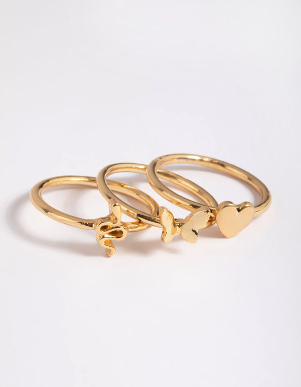 Gold Plated Snake Heart Butterfly Ring
