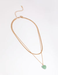 Gold Green Aventurine Heart Layered Necklace - link has visual effect only