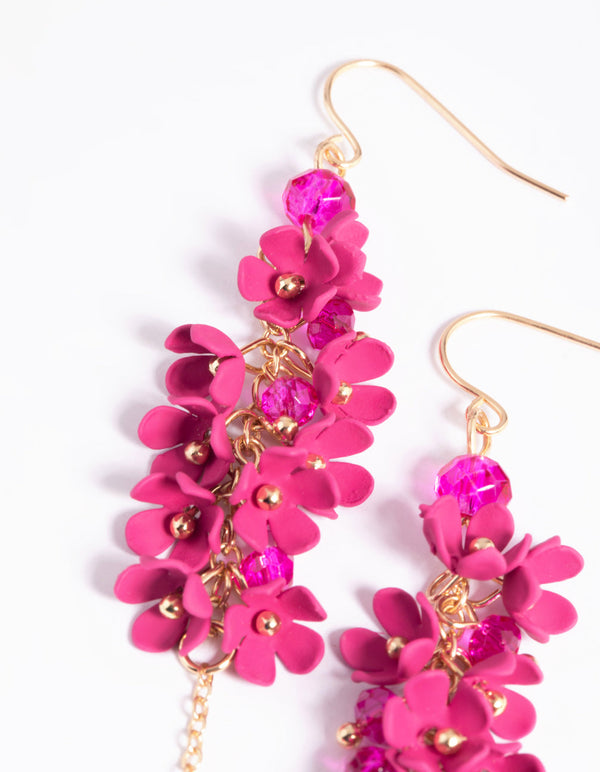 Fuchsia Flower Cluster Drop Earrings