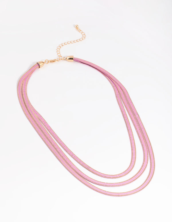 Matte Pink Layered Snake Chain Necklace