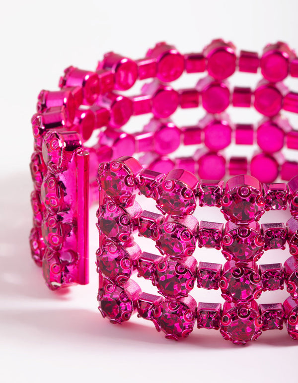 Pink Diamante Cuff Bangle Bracelet