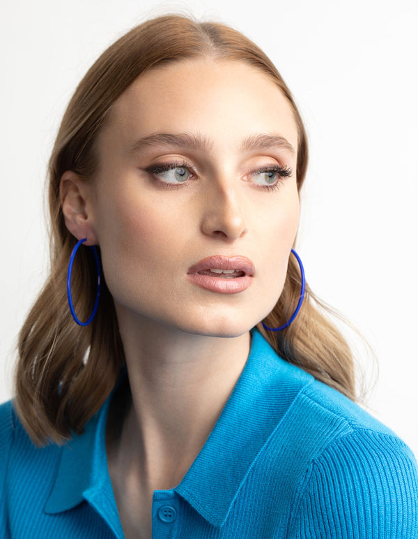 Matte Blue 60mm Hoop Earrings