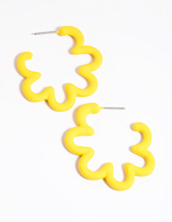 Matte Yellow Squiggle Hoop Earrings