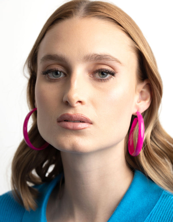 Glossy Pink 60mm Hoop Earrings