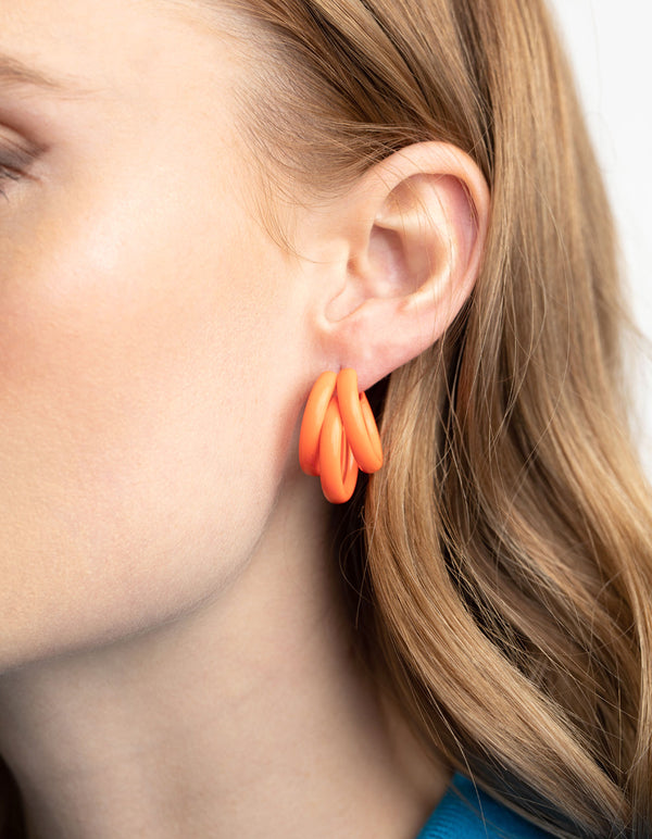 Orange Triple Loop Hoop Earrings
