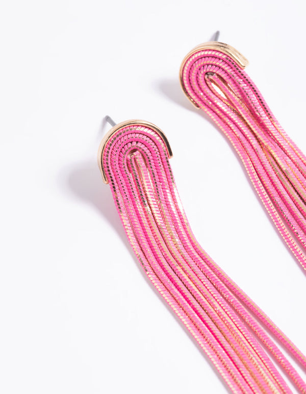 Pink Waterfall Chain Drop Earrings