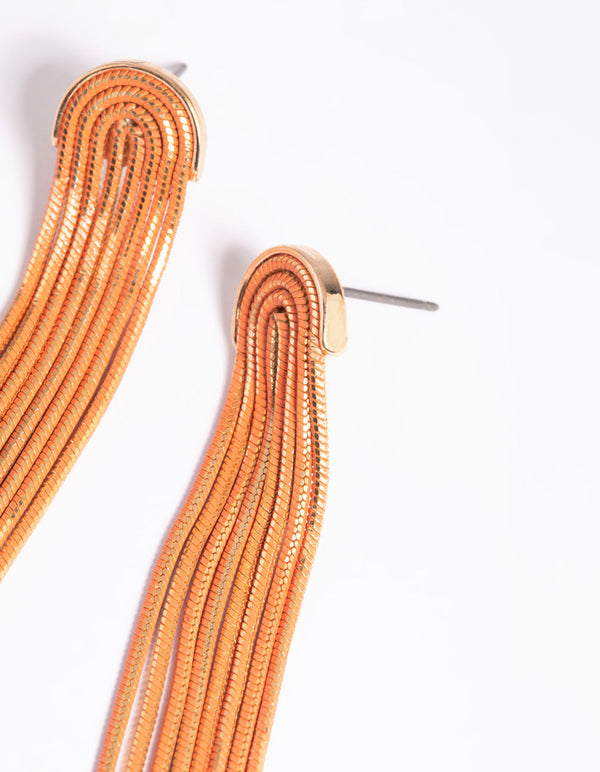 Orange Waterfall Chain Drop Earrings