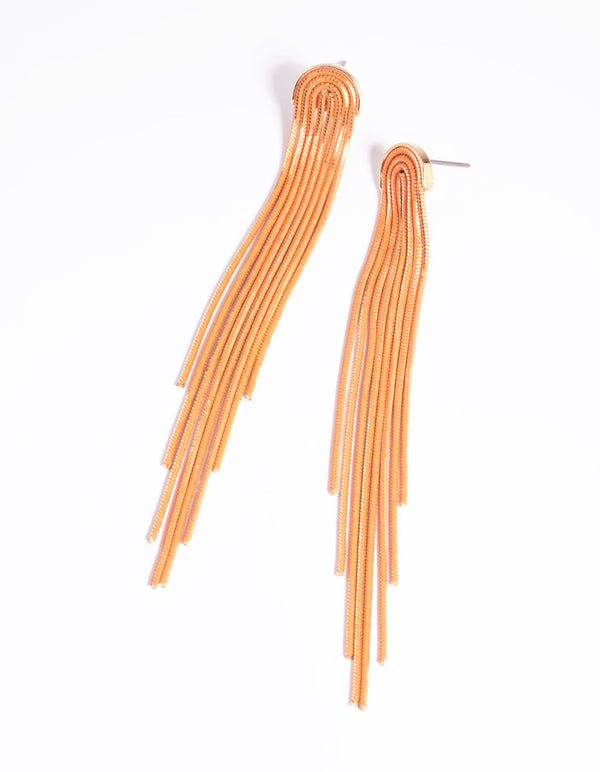Orange Waterfall Chain Drop Earrings