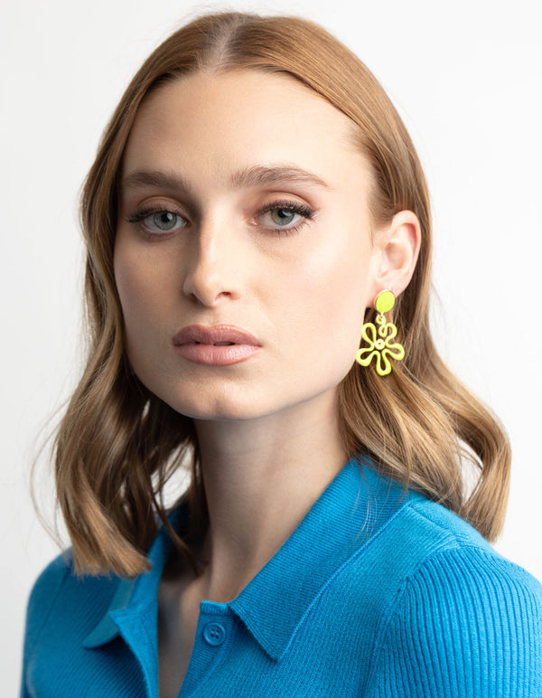 Green Circle Flower Drop Earrings