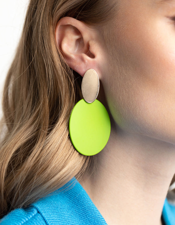 Green Oval Disc Drop Earrings