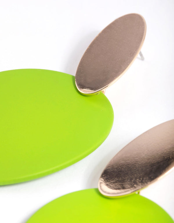 Green Oval Disc Drop Earrings