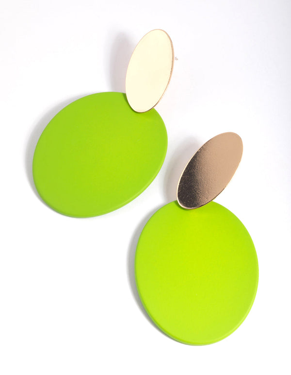 Green Oval Disc Drop Earrings