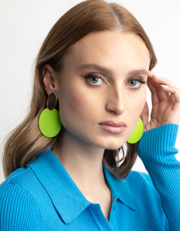 Green Oval Disc Drop Earrings