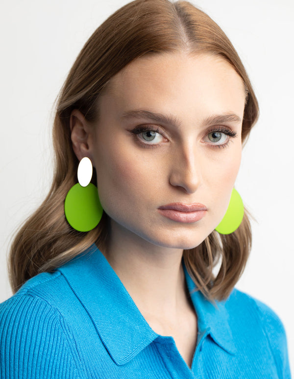 Green Oval Disc Drop Earrings