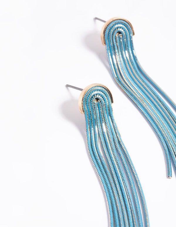 Blue Waterfall Chain Drop Earrings