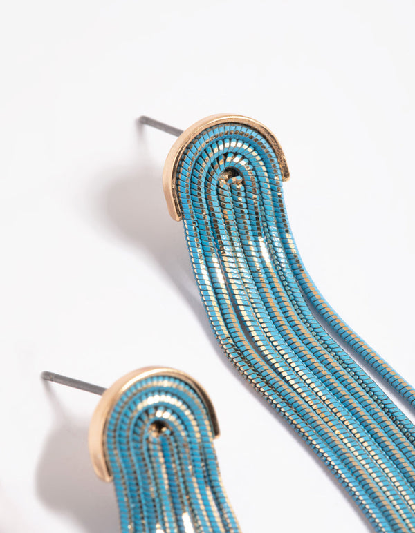 Blue Waterfall Chain Drop Earrings