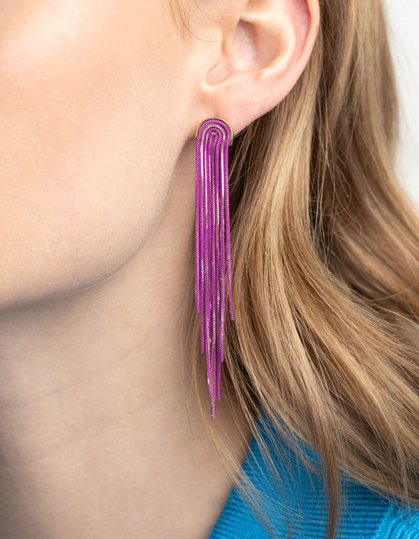 Purple Waterfall Chain Drop Earrings