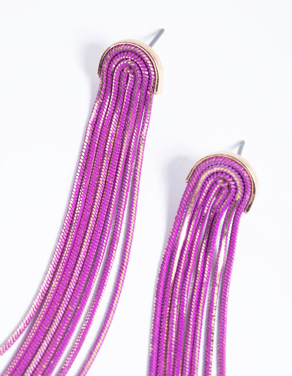 Purple Waterfall Chain Drop Earrings