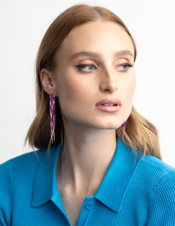 Purple Waterfall Chain Drop Earrings