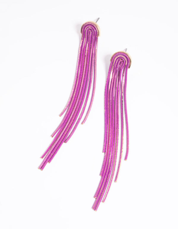 Purple Waterfall Chain Drop Earrings
