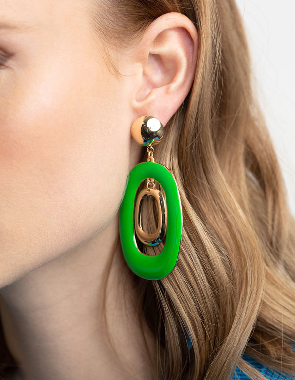 Green Thick Oval Drop Earrings