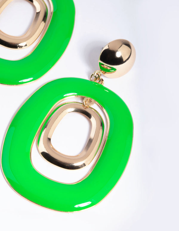 Green Thick Oval Drop Earrings