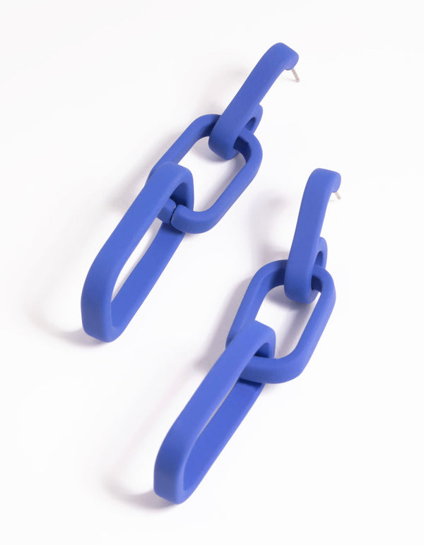 Matte Blue Chain Link Drop Earrings