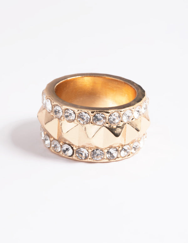 Gold Stud and Diamante Band Ring