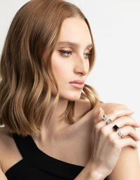 Rhodium Mixed Stone Double Finger Ring - link has visual effect only