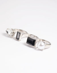 Rhodium Mixed Stone Double Finger Ring - link has visual effect only