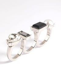 Rhodium Mixed Stone Double Finger Ring - link has visual effect only